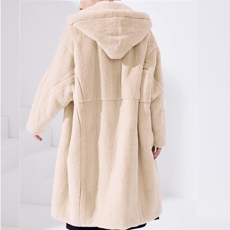 5Xl Hooded Faux Women Winter Plush Female Oversized Fluffy Jacket Teddy Ladies Long Fur Coat Plus Size 2023