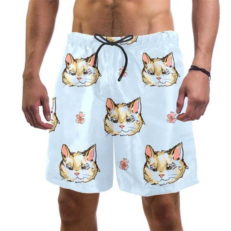 3D printed fun cat beach shorts mens quick drying swim trunks summer drag cool vacation surfboard shorts mens clothingW240713