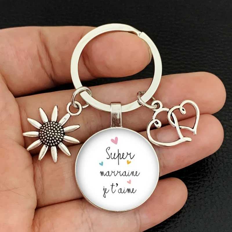 Popular New Super Godmother Godfather Key Ring Superhero Thank Godfather Godmother Glass Pendant Keychain Jewelry GiftX241008