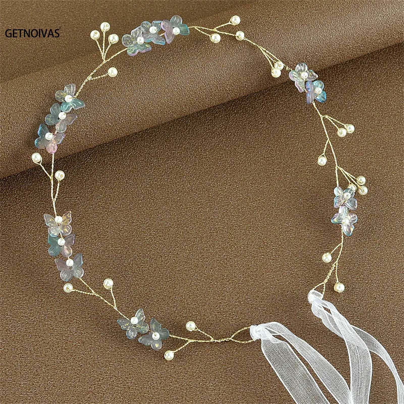 Wedding ribbon headband pearl butterfly headband brides wedding hair jewelry accessories W241007
