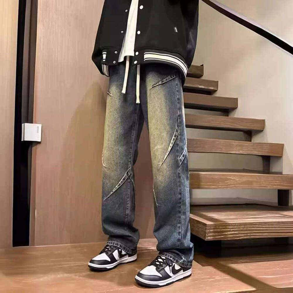 Hong Kong Trendy Men's Summer New 2024 Personalized Jeans Hip Hop Ins Trendy High Street Trendy Handsome Casual Pants Ba0