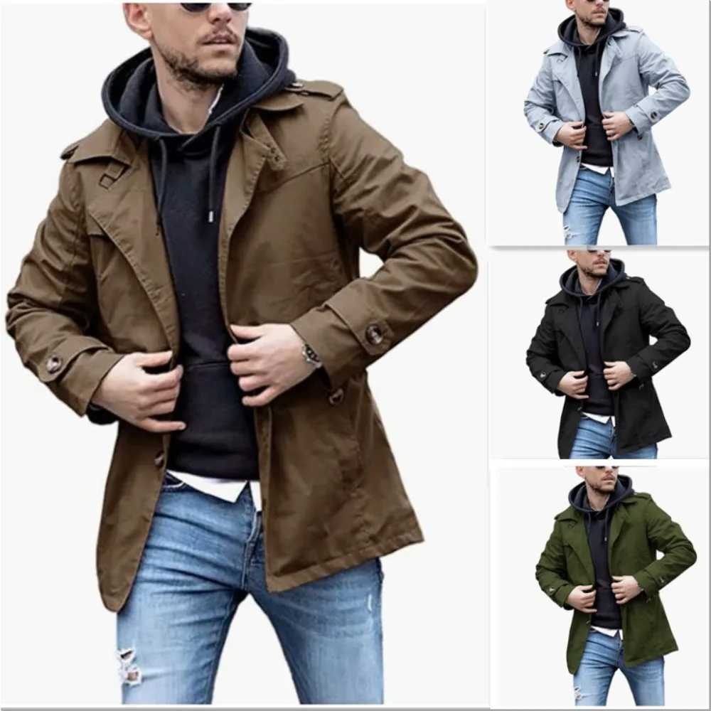 Jacket outerwear long sleeves single corset medium length jacket trench coat womens fashionable handsome straight trench coat W241007