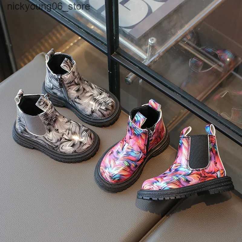 Boots Girls Ankle Boots Kids Chelsea Boots Fashion Flower Prints Rubber Outsole Toddlers Children Fashion Boots 2024 Autumn Winter New L240910