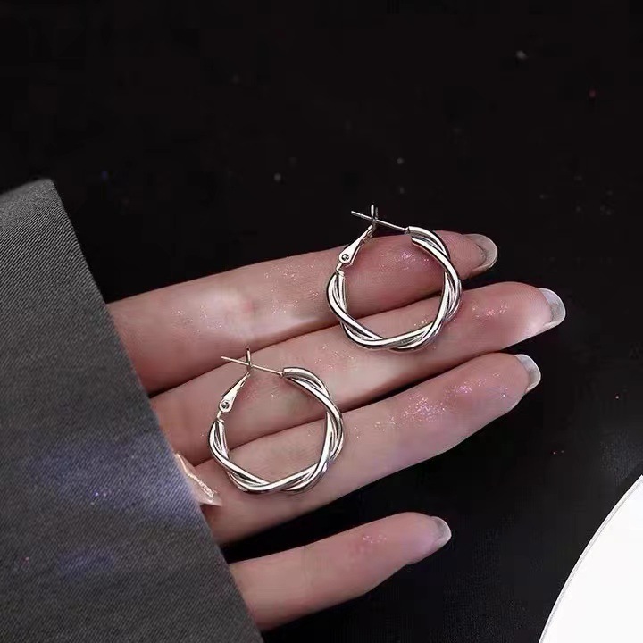 Women's Fried Dough Twists Anti Allergy 999 Small crowd Premium New Circle Earrings