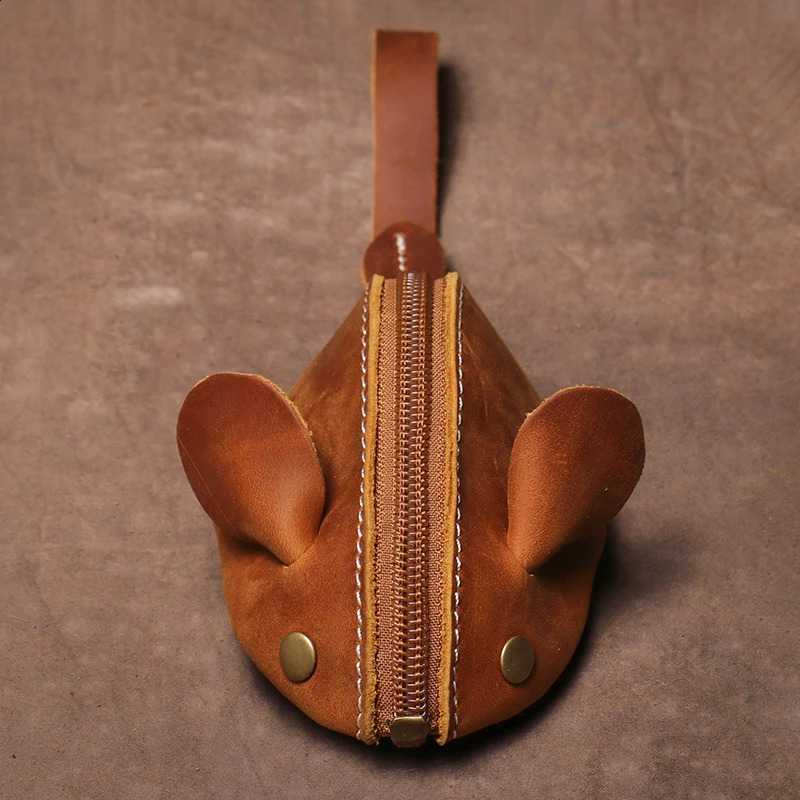 LUOKIR Retro Genuine Leather Small Coin Wallet Mens Creative Mouse Keybox Womens Portable Zipper Childrens Storage Bag 241008