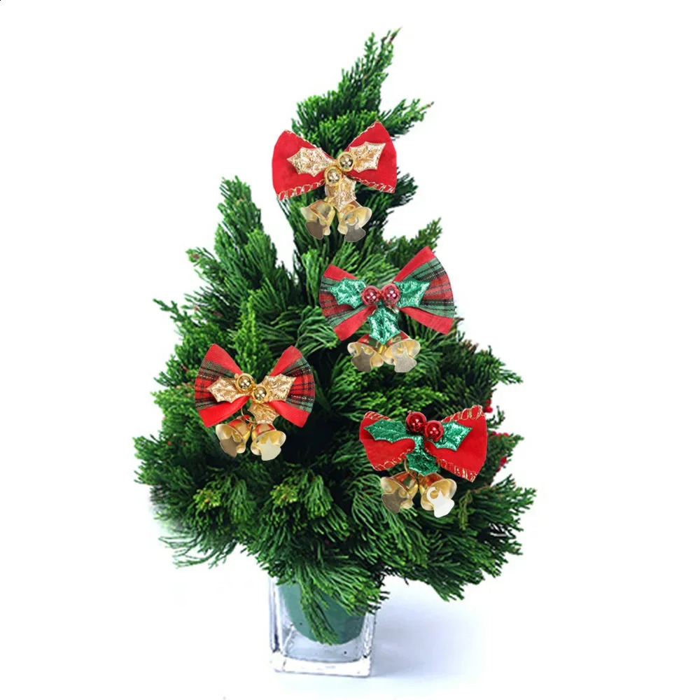 10pcs Mini Tree Decoration Gift Box Accessories Christmas Bow Bells 241008
