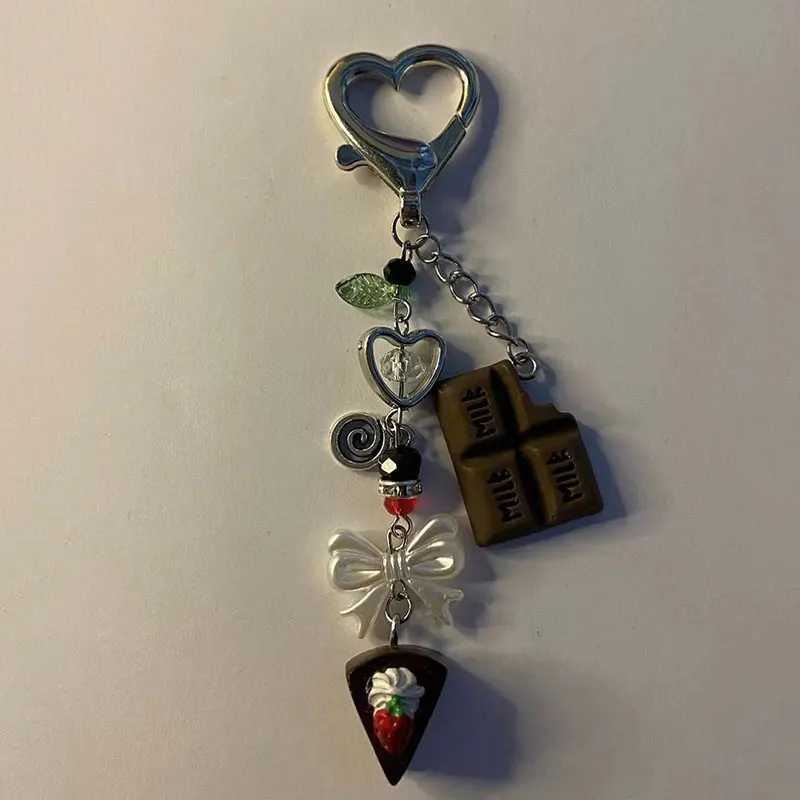 Handmade chocolate strawberry cake mobile phone ornaments food keychain y2kX241008