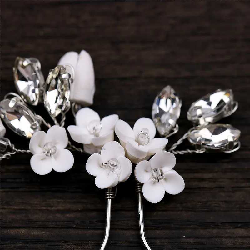 Exquisite Girl Hair Accessories Silver Rhinestone Clay Headwear Wedding Bridal Hair Fork W241007