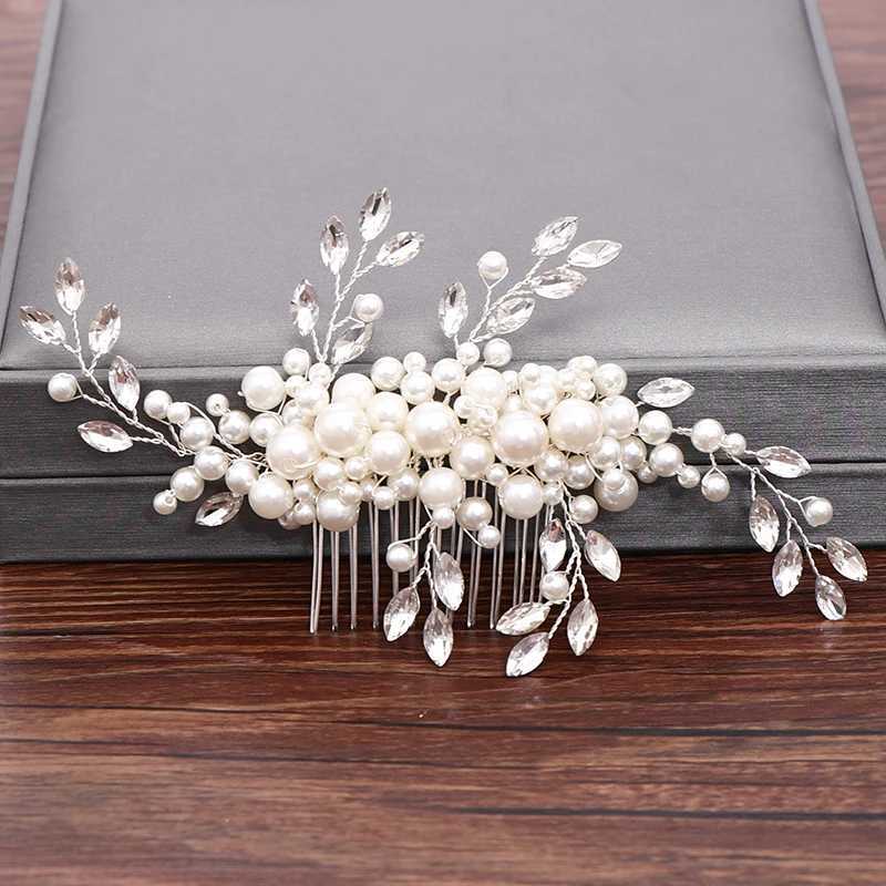 Wedding hair comb bride hair accessories womens hair jewelry silver pearl water drill bit jewelry womens accessories W241007