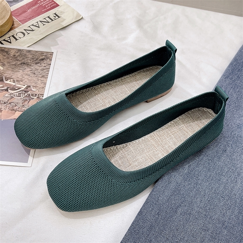 Solid color smooth mesh Loafers elastic knitted ballet apartment womens casual soft soled shallow boat shoes classic Moccasins ww 241008