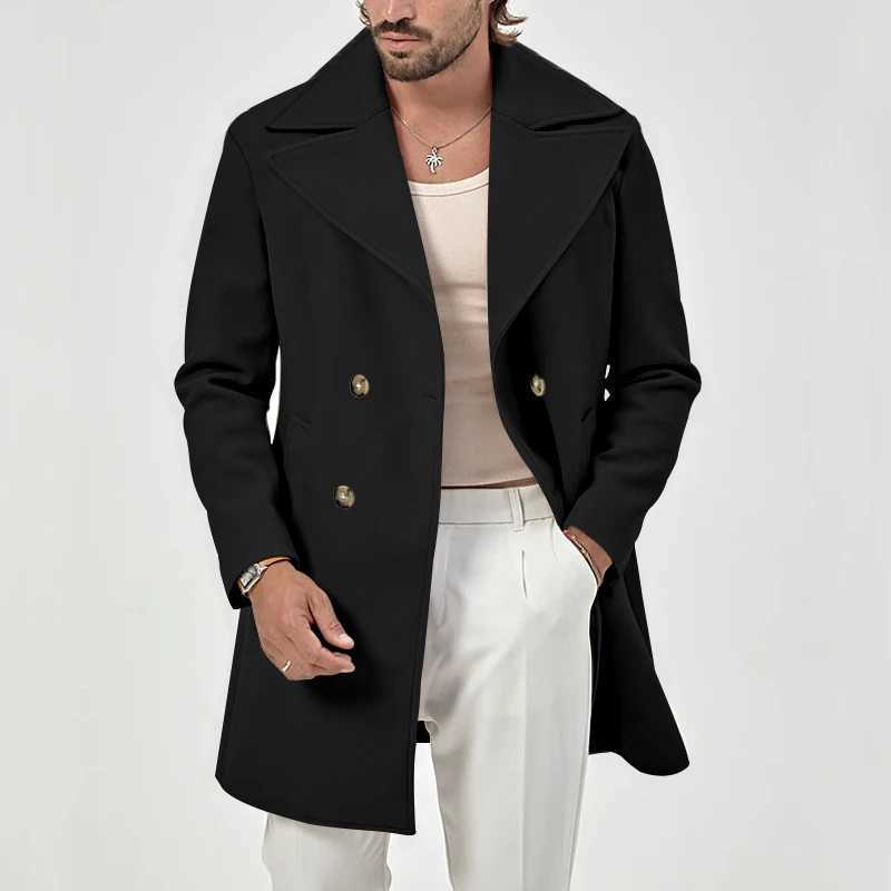 Mens solid color lapel windbreaker fashion trend short windbreaker single breasted spring and autumn family dinner W241007