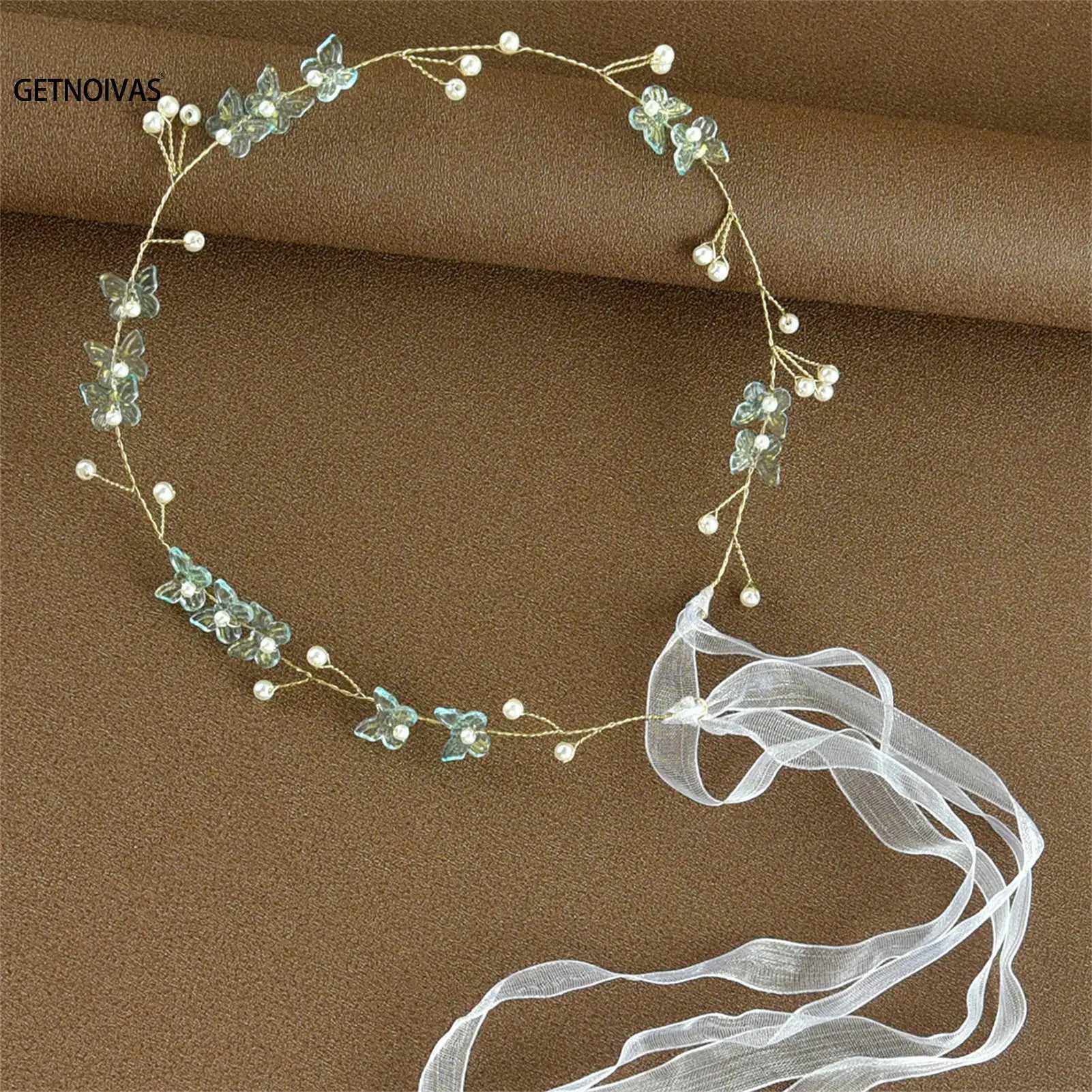 Wedding ribbon headband pearl butterfly headband brides wedding hair jewelry accessories W241007