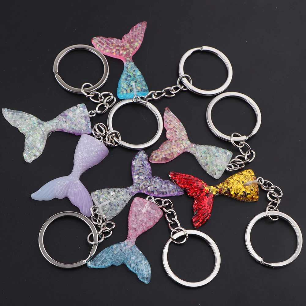 5pcs/lot Shinny Sequins Mermaid Tail Keychain Gradient Color Mermaid Pendant Keyring for Friends Sister Party Jewelry GiftsX241008