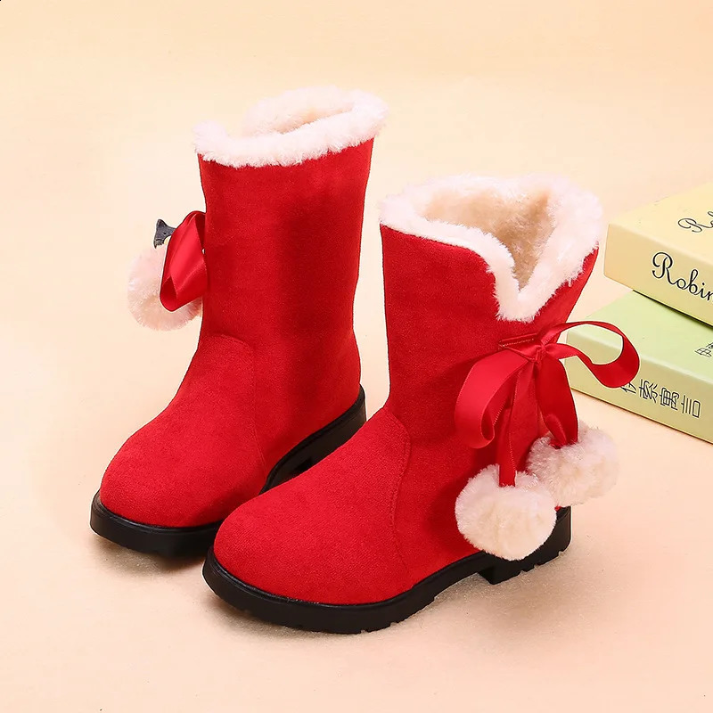 Girls snow boots for winter warm and plush childrens boots cute princess sweet bow knot balloon stockings childrens winter boots 27-38 240925