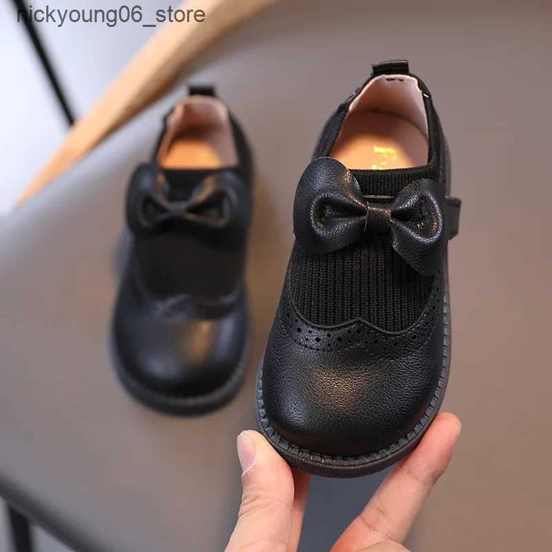 Boots Autumn Little Girls Leather Shoes Childrens Cute Bow Patent Leather Princess Shoes Kids Flat Heels Toddler Sneakers L240910
