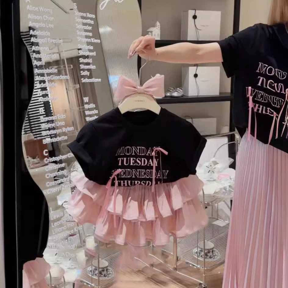 Parents and Children Clothes for The Whole Family Korean Mom Daughter Bow T Shirts Pink Skirts Outfits Dad Son Tees Jeans SetsXJ241008