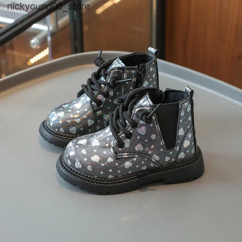 Boots Spring Autumn Childrens Boot Glossy PU Girls Princess Leather Boots Round-toe Versatile Kids Causal Ankle Boots Side Zipper New L240910