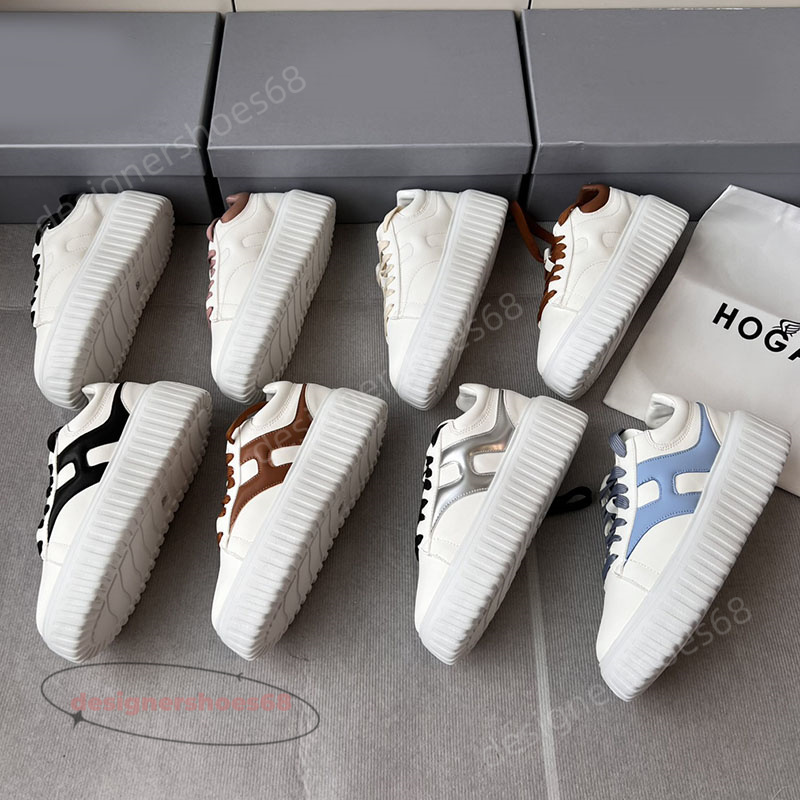 Dress Shoes H-stripes Fashionable Hogans Hgn86 Causal Biscuit Thick Sole Leather Womens White Stripes Casual Platform H630 Comfortable 35-40