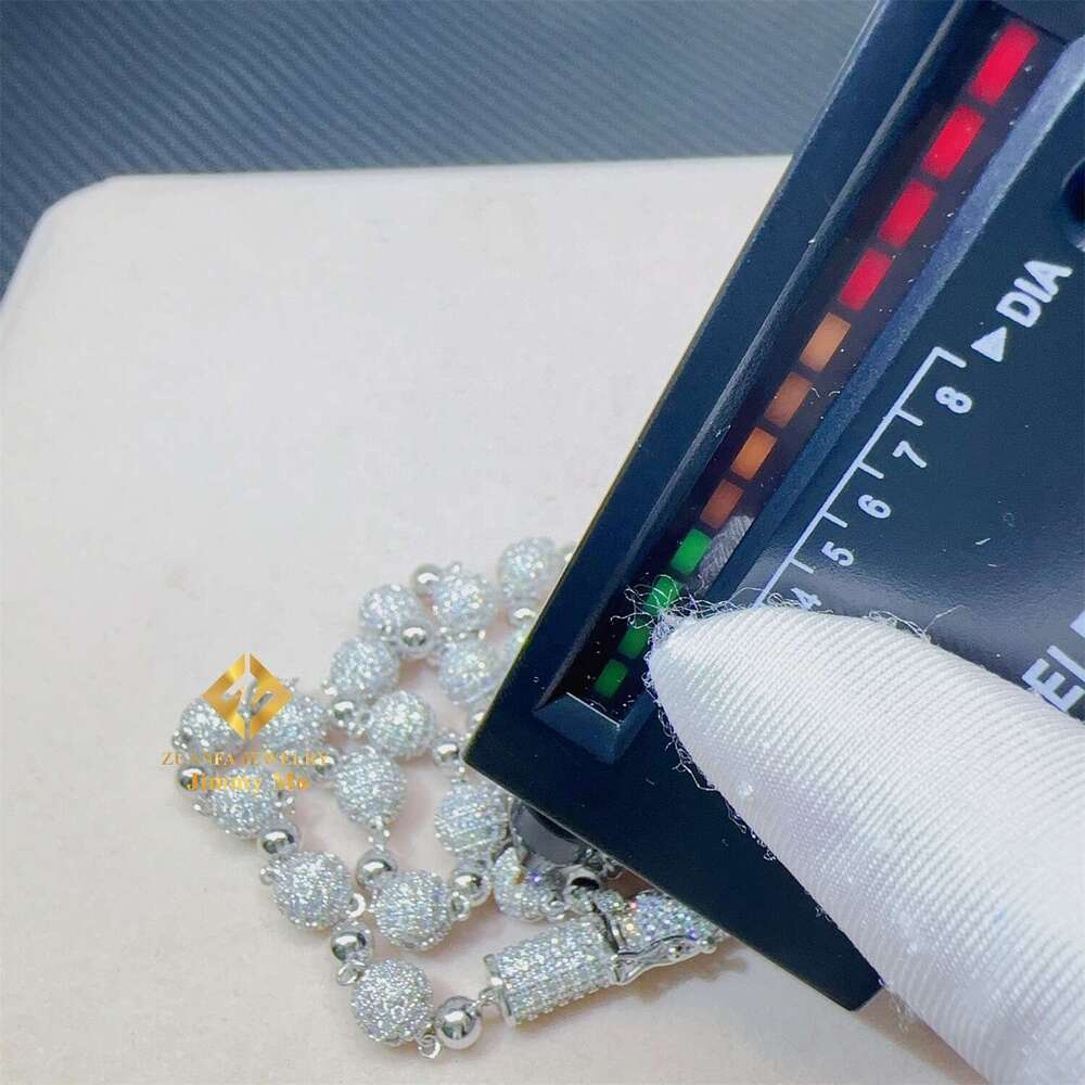 GRA 8Mm Iced Out Hip Hop Jewelry Sterg Sier White Gold Plated Vvs Moissanite Ball Bead Chain Cuban Necklace