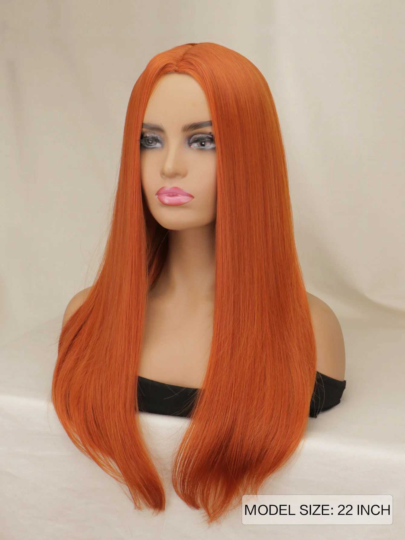 QQXCAIW Long Straight Wig Women Orange Red Natural Cosplay Party Women Heat Resistant Synthetic Hair WigsXJ241008