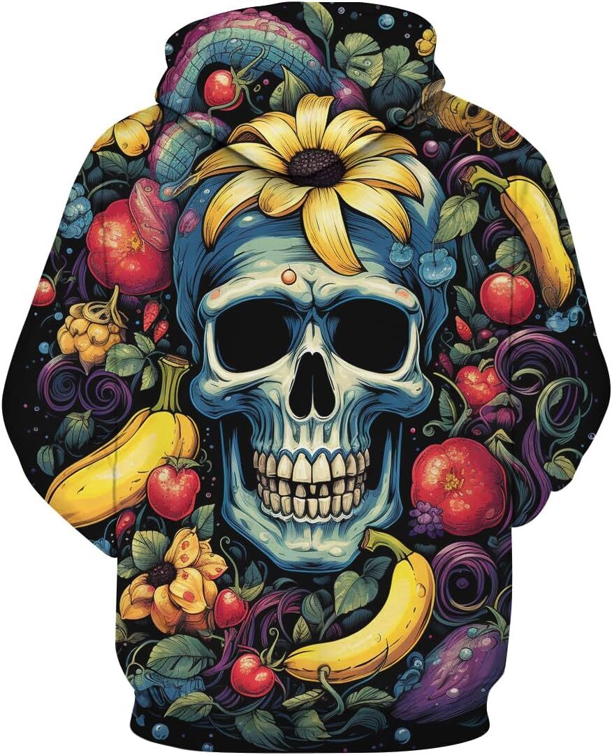 Hoodie for Mens Womens Mens Fashion Fruit Skull Hoodie Hipster Hip Hop Hoodie Pullover Graphic Hoodies sweatshirt Pullover Long Sleeve cool