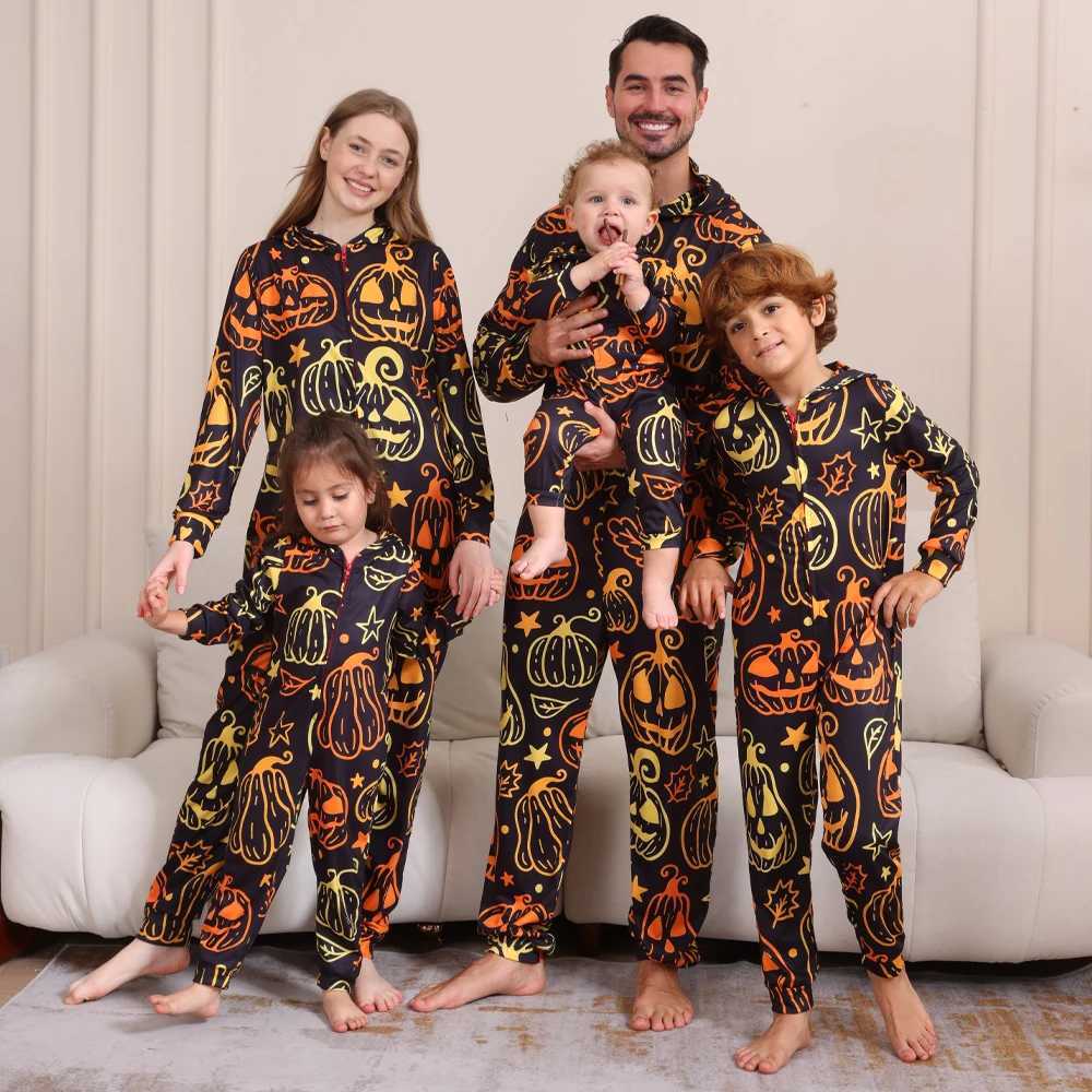 Hot Halloween One-Piece Pajamas Skeleton Pumpkin Print Family Matching Outfits Holiday Mother Kids Clothes Cute Baby ClothesXJ241008