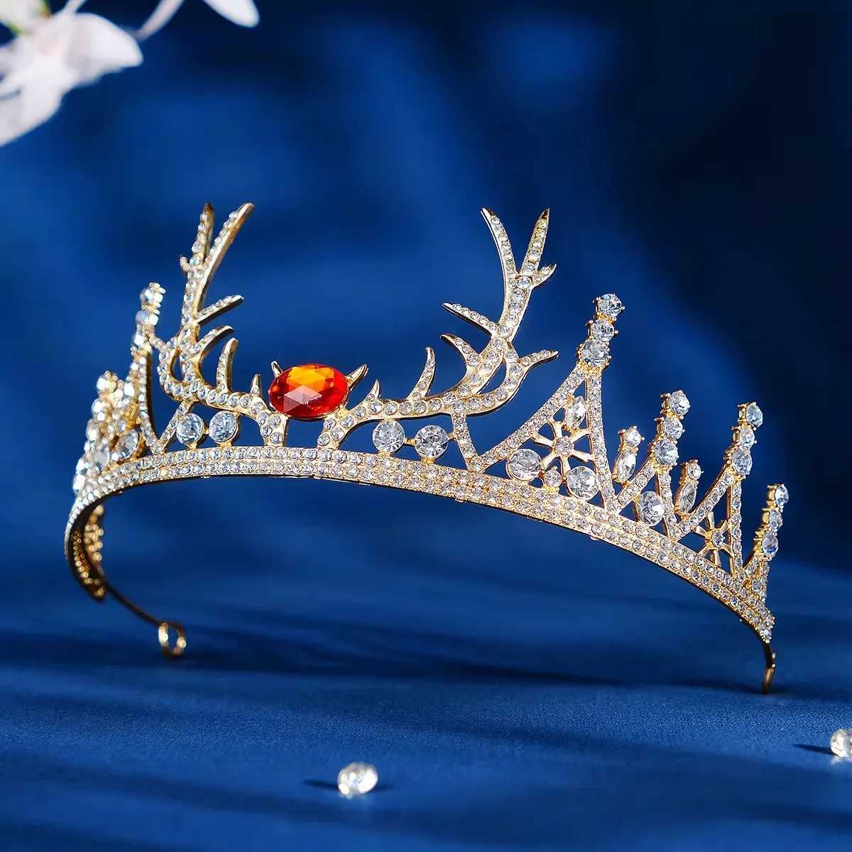 Customized Christmas Antler Crown Diamond Tiaras and Crown Crystal Hair Jewelry Gold Headpiece W241007