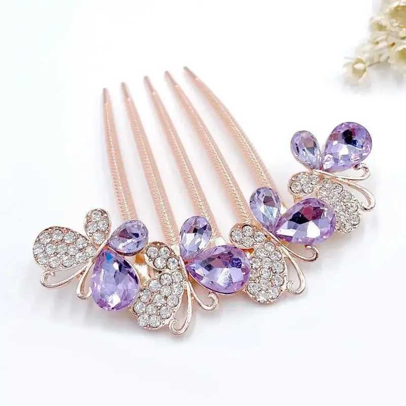 Fashionable zircon butterfly five tooth hair clip brides hair accessories womens retro luxury alloy hair comb mothers hair accessory W241007