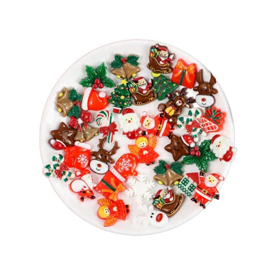 50 random creative resin mini items fun DIY decoration Christmas atmosphere props supply snowflake snowman materials Y241007