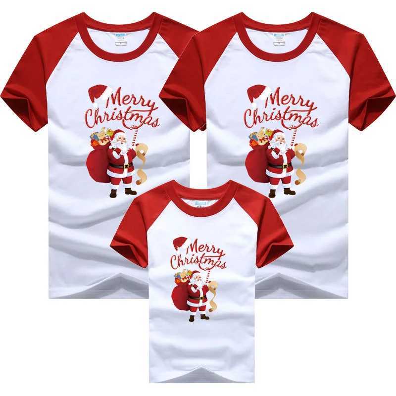 Cute Christmas Family Matching T-shirt Mom and Daughter Clothing Dad and Child T-shirt Cotton W241008
