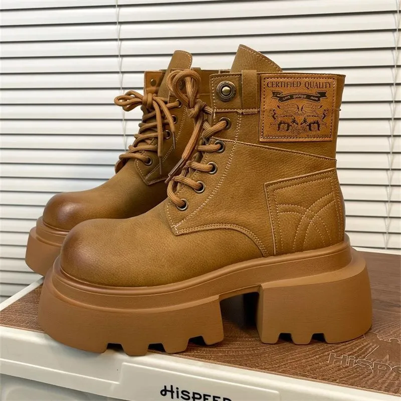 2024 New Free Shipping Boots Martin Boots Suitable For Women In Black Brown Beige Height Increasing Versatile Sizes 35-40