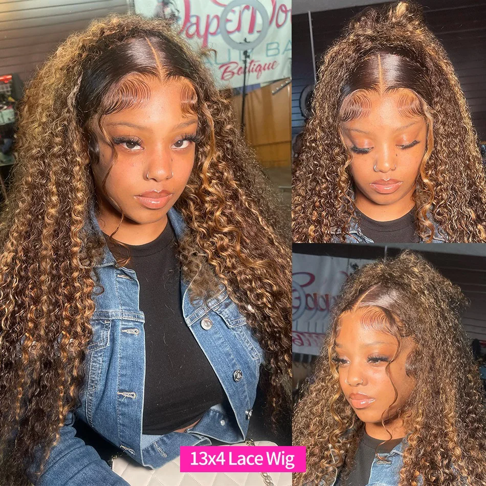 Curly Brown 160 Density Lace Frontal Wig 427 Highlight Ombre HD Deep Wave 28 30 32 Inch 13x4 Human Hair Lace Front Wig african