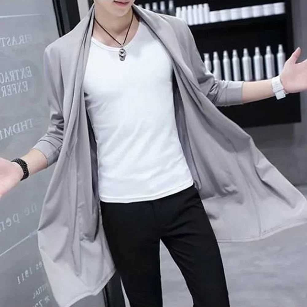 Autumn mens fashion Korean style long trench coat hooded cape mens punk hip-hop open collar casual streetwear open collar W241007