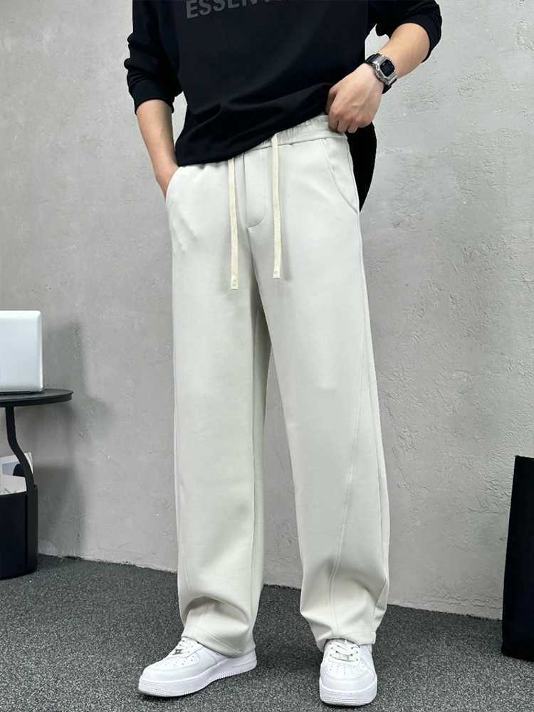 2024 New Autumn Mens Straight Knitted Sweatpants High Quality Drape Stretch Comfort Fabric Casual Pants Claret Baggy TrousersX241008