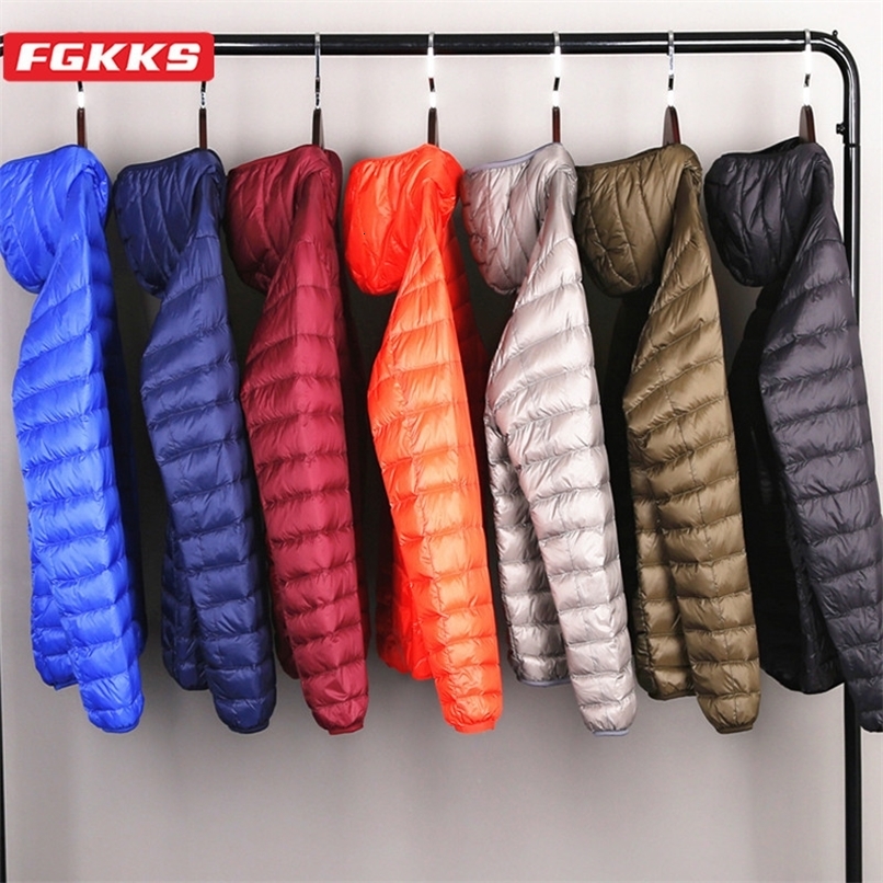 FGKKS mens casual down jacket made of pure cotton warm pure color hooded jacket high-quality mens down jacket 240930
