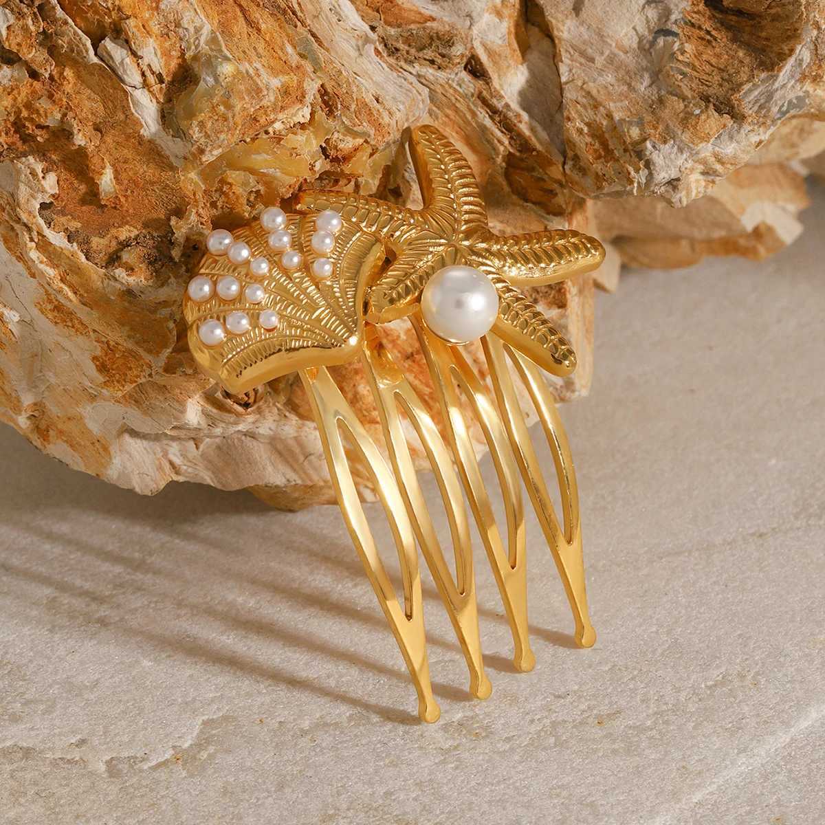 Jewelry poster waterproof metal texture starfish scalp artificial pearl hair clip elegant womens luxury hair accessories travel gifts W241007