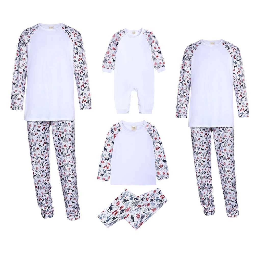 2024 Christmas Pajamas Family Match Long Sleeve Top+Pants Set Cotton Deer Clothing Christmas Tree Print Set W241008
