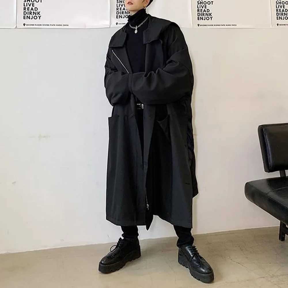 Mens dark British style casual long hooded jacket fashionable and elegant warm and streetwear mens casual jacket W241007