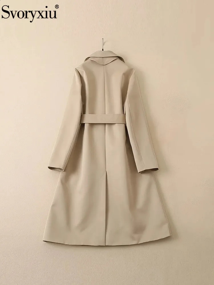 Svoryxiu Fashion runway autumn floral print trench coat womens lapel long sleeved belt ultra-thin A-Line coat 240927