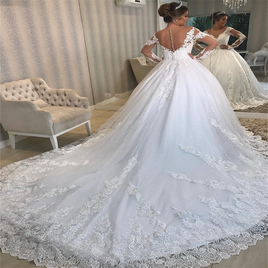 Exquisite Ball Gown Glitter Wedding Dresses 2025 Beaded Appliques Lace Long Sleeve Garden Bridal Gown Princess Country Bride Dress Vestido De Casament