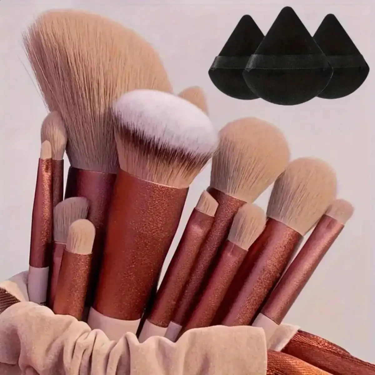 13 pieces of high-quality synthetic nylon bristle makeup brush set - soft gentle non cruel suitable for foundation make-up powder blusher powder 24100