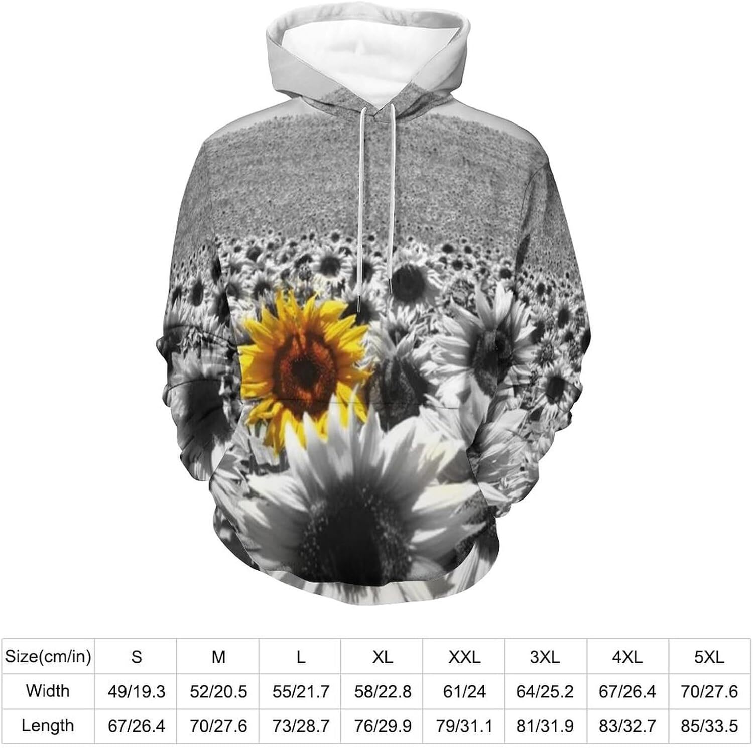 Hoodie for Mens Womens Mens Unisex Novelty Hoodies Sunflower Field Black and White a Single Yellow Flower Individuality Graphic Hoodies sweatshirt coo