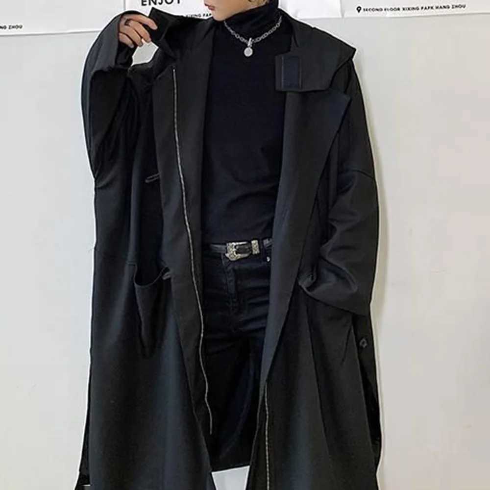 Mens dark British style casual long hooded jacket fashionable and elegant warm and streetwear mens casual jacket W241007