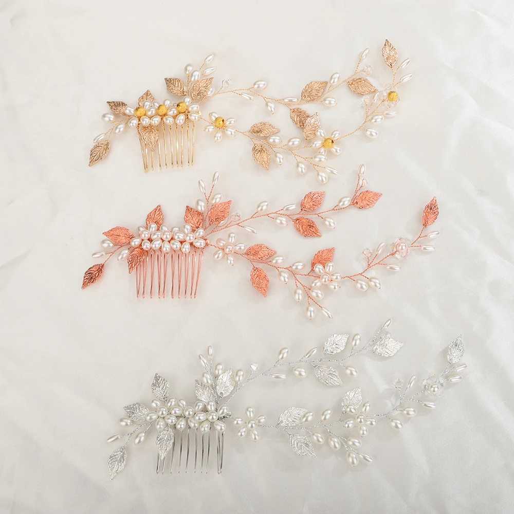 3-Color Bridal Hair Accessories Wedding Bridal Head Pearl Hair Jewelry Rose Gold Silver Hair Company Womens Fashion Head W241007