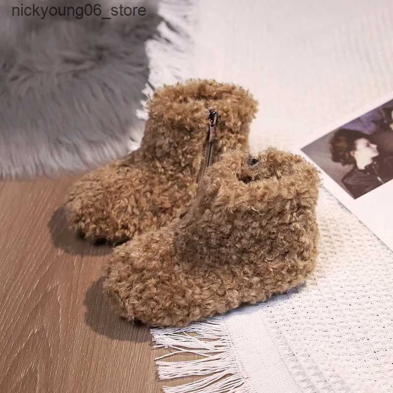Boots Baby Girls Fur Snow Boots 2023 Childrens Winter Shoes Girls Plush Ankle Boots Infant Fluffy Warm Shoes Baby First Walking Boots L240910