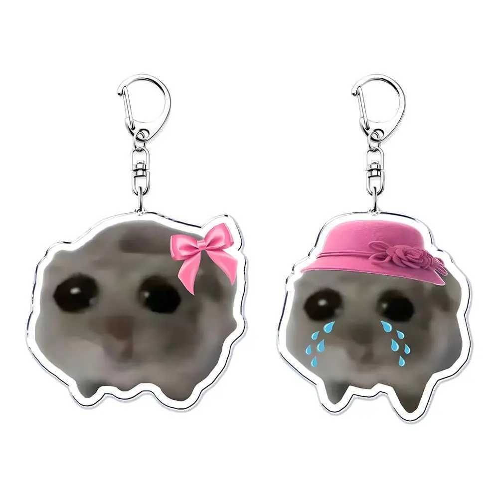 Popular Funny Meme I Am Just A Girl Sad Hamster Key Chain Keychains For Accessories Bag Pendant Keyring Jewelry Fans GiftsX241008