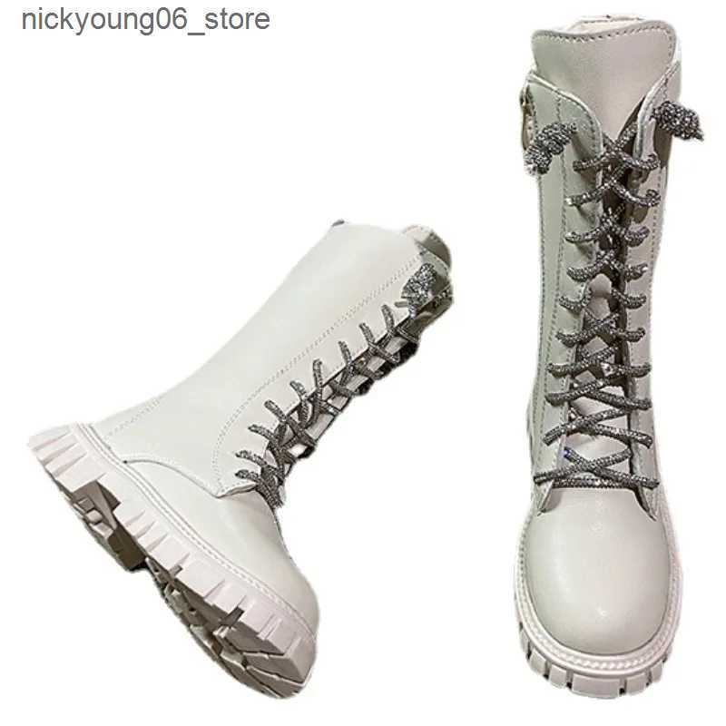 Boots Autumn New Long Boots for Girls Fashion Kids Rhinestone Princess Shoes Warm Anti Slip Casual Cotton Boots Lace Up Children Shoes L240910