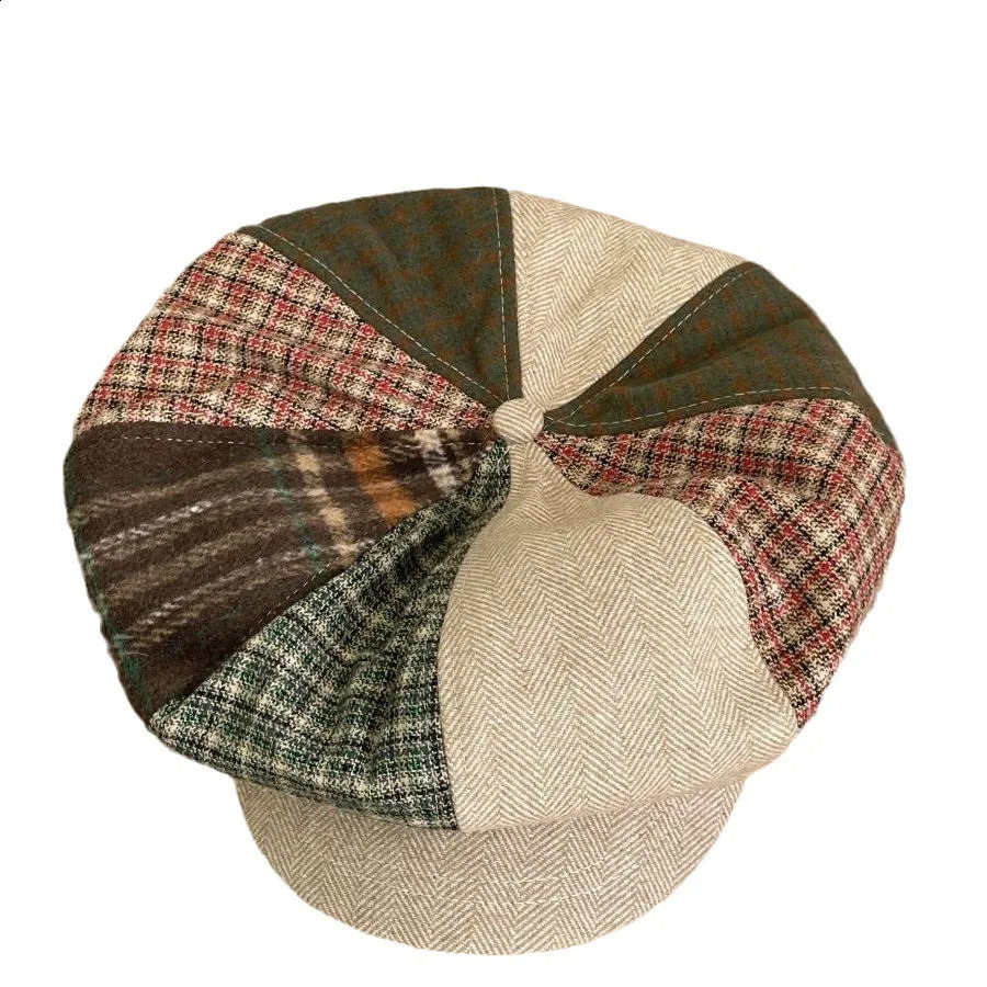 Vintage plain weave patchwork beret wool octagonal hat warm s boy street hat painter hat retro front hat British plain weave hat 241007