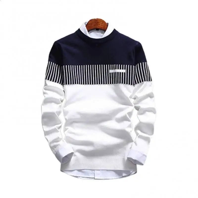 Autumn Pullovers Men Fashion Stripe Causal Knitted Sweaters Mens Slim Fit O Neck Knitwear Clothing 2023 240930