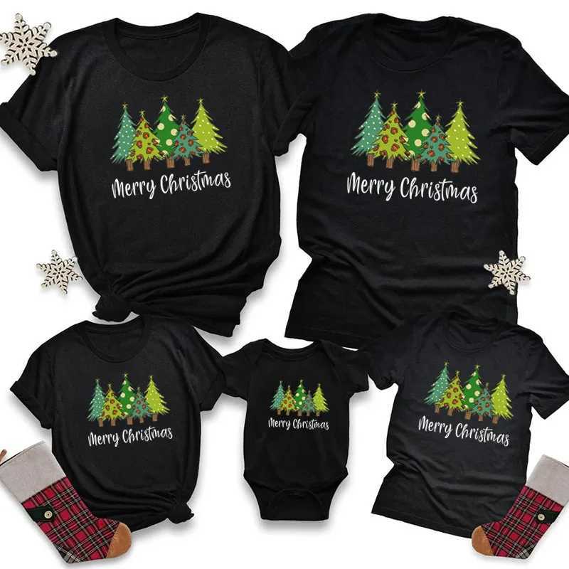 2022 Family Clothing Set Christmas Match Clothing Mother Daughter Short Sleeve T-shirt Black Santa Claus Mother Childrens Top W241008
